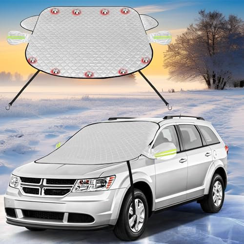 Gimars Copri Parabrezza, 157 * 126cm 9 Magneti 2 Ganci Antivento, Telo Parabrezza Auto Antigelo Ghiaccio Neve Sole con Copri Specchietto per Maggior Parte dei Veicoli