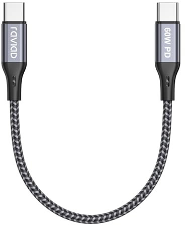 RAVIAD Câble USB C vers USB C Court 0.3M PD 60W Charge Rapide Câble USB Type C Nylon Tressé Compatible avec Samsung Galaxy S23 S22 S21 S20 S10 A53 Note 20 Huawei P50 Google Pixel - Gris