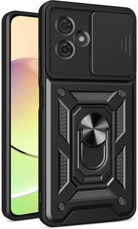 YSONCHAN Funda para Motorola Moto G54, Carcasa Protectora con Lente Cover, Funda Anticaída con Anillo Magnético y Soporte, Carcasa Bumper. Negro