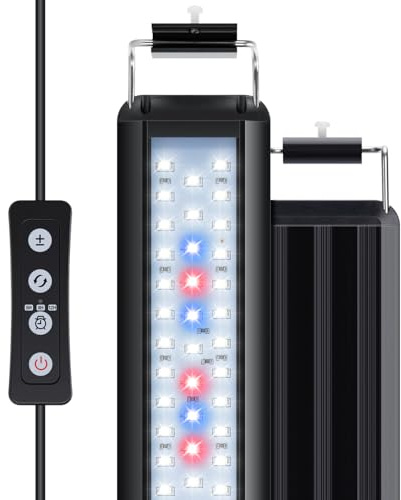 Nobleza LED - Luz de Acuario, 10W Peces Tanque Lámpara Iluminación de Plantado de Pecera, 3 Colores,Temporizador Ajustable, 10 Niveles de Brillo para Tanque de 42-62cm