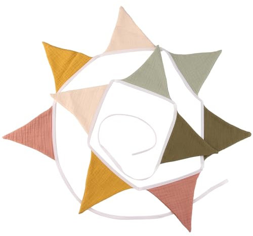 Guirnalda de Banderines de Muselina de Algodón Morandi Verde para Habitación Infantil - Decoración Versátil y Reutilizable - 2,6m con 10 Banderines Triangulares - Ideal para Niñas y Niños