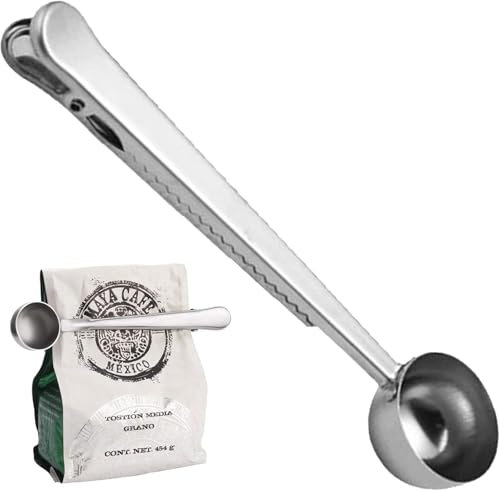 7''inch Coffee Scoop,Coffee Accessories,Coffee Spoon Measuring,Coffee Scoop Bag Clip,for Ground and Beans,Stainless Steel Kitchen Tools 1 Tablespoon&Long Handle Sealing Clip Tea,Milk Powder,Ice Cream