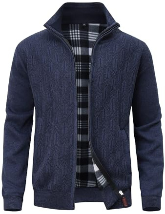 MeiLayM Men's Knitted Cardigan Full Zip Stand Collar Fleece Lined Winter Casual Outerwear Jacket Warm Coat Long Sleeve Breathable Jacket with Pockets