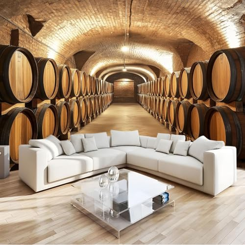 Generico Murals Fotomurali 3D Cantina Sotterranea Botti Vino 250 x 175 cm Moderna Fotomurali Decorazione da Muro Poster Marrone per Camere da Letto, Cucine, Soggiorni, dei Bambini Carta da Parati