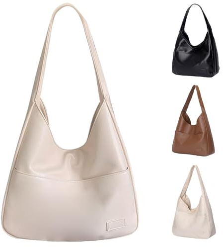 CXINLky Umhängetasche Damen, PU Leder klein Tragetasche Schultertasche Weiches Hobo Handtaschen Uni Tasche Handtasche Shoulder Bag for Women (Tasche B-Weiß)