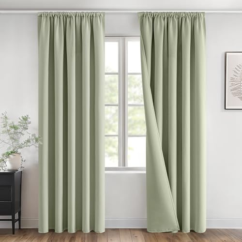 MIULEE Verdunklungsvorhang Blickdicht 2er Set B140 H245 Salbei Grün | blickdichter Verdunklungsvorhang mit Kräuselband, modernes Design, kälteabweisend, dekorativ für Wohnzimmer und Schlafzimmer