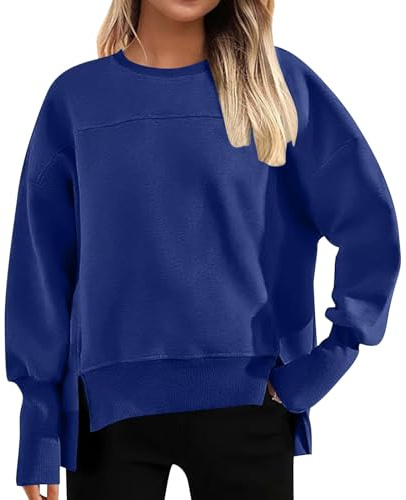 Uwdiohq Sudaderas Informales de Cuello para Mujer, Ropa de otoño e Invierno 2024, Camisetas de Manga Larga con Aberturas Laterales para Hacer Ejercicio Ropa Abrigo Mujer Invierno