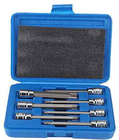 Torx-Steckschlüsselsatz, 7-teilig, 3/8-Zoll-Antrieb, Extra Langer Torx-Stern-Steckschlüsselsatz (Länge 4,3), Chrom-Vanadium-Stahl, Blaues Kunststoffgehäuse, Professionelle
