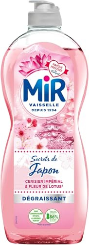 Mir Vaisselle - Secrets de Japon - Fleur de Lotus & Cerisier Impérial - Expérience Complète et Unique - Pouvoir Dégraissant - Sans Conservateurs - Sans Allergènes Parfum - Respect de la Peau - 675ml