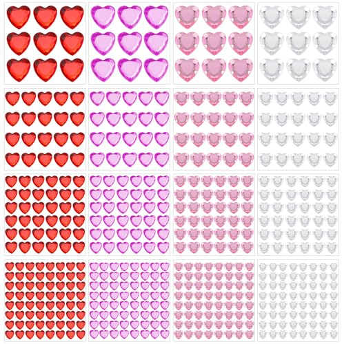 516 Stück Herz Strasssteine Aufkleber Glitzersteine Gesicht Aufkleber | Selbstklebend, Ristall, Gesicht Strass Sticker, Acryl Edelstein Sticker, für Maniküre, Valentinstag, Sammelalbum