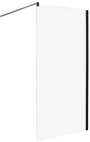 Duschvägg Badrum Härdat Glas Dörrlös 100 x 190 cm Svart Ahaus