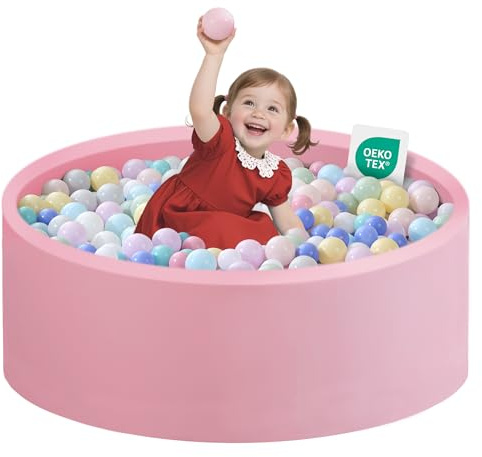 Zedachica Ball Pit for Toddlers 1-3 Memory Foam Ball Pits 35.4''x11.81'' Baby Ball Pit Indoor Game Round Play Ball Pool For Children for Girls and Boys (Pink, NO Balls)