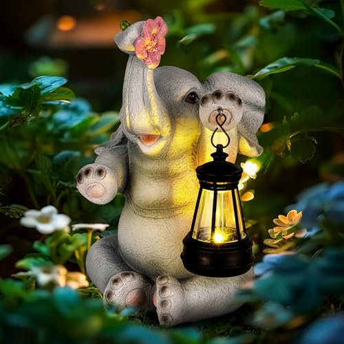 GIGALUMI Statues solaires de Jardin Gris Clair en Forme d'éléphant pour extérieur, Cour, décoration de Jardin, Cadeaux Uniques pour Maman, pour Femme, décoration d'éléphant pour terrasse
