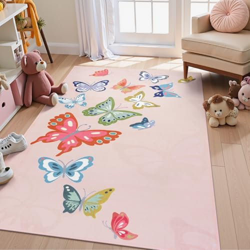 STARUIA Mädchen-Teppiche für Schlafzimmer, 7,6 x 12,7 cm, waschbar, rosa, Kinderteppiche für Spielzimmer, Kinderzimmer, Kinderzimmer, Zelt, Schlösser, Innendekoration