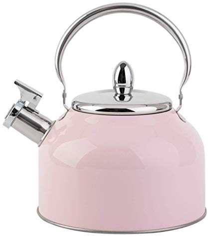 2.5L Flötenkessel Flötenkessel Flötenkessel Edelstahl Wasserkocher Pfeifkessel Induktion Teekanne Teekessel Pfeifkessel mit Griff für Küche Gasherd Camping Gasherd - Rosa