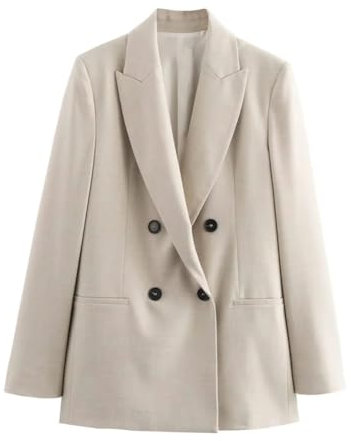 Vintage Office Lady Solid Suit Double Breasted Blazer Straight Loose Pants Sets, Blazer, S
