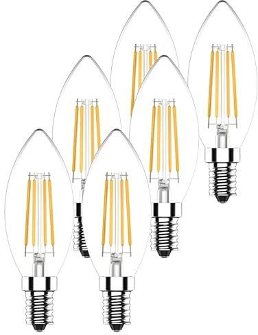 YBTOP E14 LED Light Bulbs, Small Screw Dimmable LED Bulbs, 4W (40W Equivalent), 2700K Warm White, 400Lumen, Energy Saving Edison Screw Bulbs (6)