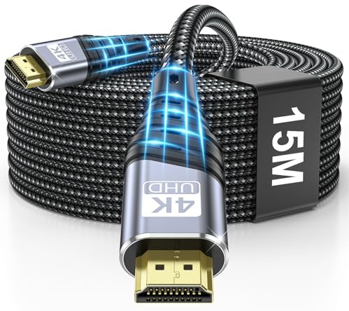 TEFLOTY Cable HDMI 2.0 15M, 4K Cable HDMI de Alta Velocidad Ultra HD 18Gbps 4K@60Hz 2160P eARC HDCP 2.2DTS:X Compatible con HDTV, PS5/4/3, Xbox Series X/S, Monitor