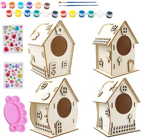 Bohany Kit de construction Bird House - Construisez votre propre nichoir à oiseaux - Artisanat décoratif en bois inachevé avec corde et colle pour l'extérieur en plein air, jardin, extérieur