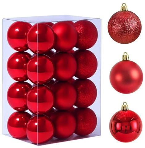 HongChelle Boules de Noël Décoration, Boules Miniatures à Suspendre, Boules de Noël Incassables - Boules Brillantes, Mates et Pailletées Rouges Décorées