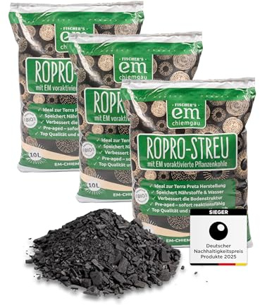 EM-Chiemgau RoPro Pflanzenkohle - Wurzelaktivator Bodenaktivator & Kompostbeschleuniger [Voraktiviert mit Effektiven Mikroorganismen] für Terra Preta, Bokashi, Humusaufbau, Garten & Stall (3 x 10 L)