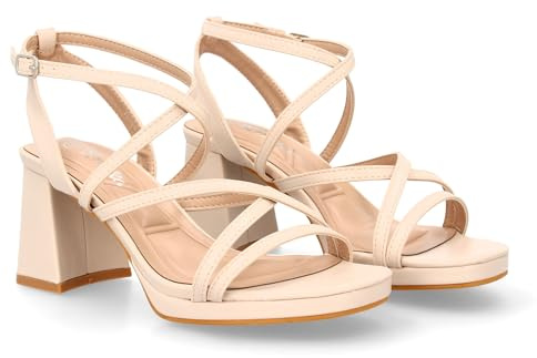 shoes&blues.es Sandalia de Tacon para Mujer con Diseno de Tiras Cruzadas Finas, Elegante para Eventos con Cierre de Hebilla.