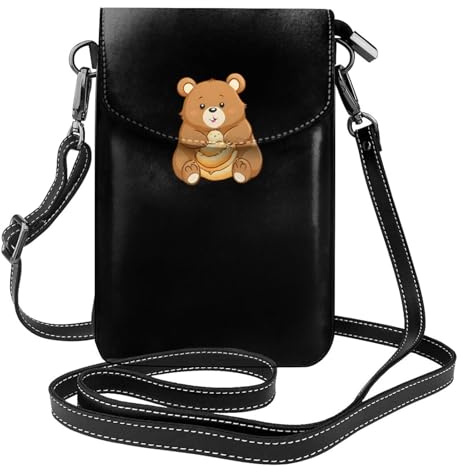 YYHHAOFA Petit sac à main pour téléphone portable 19,3 x 12,4 cm, motif petit ours mangeant du pain, étui à rabat en cuir pour femme, parfait pour la marche, le camping
