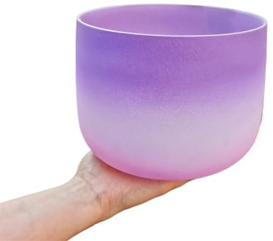 Klangskål i klangkristall, hjärtklangsinstrument, rosa, vit, lila, 8 tum 432 HZ/440 Hz (B 440HZ)