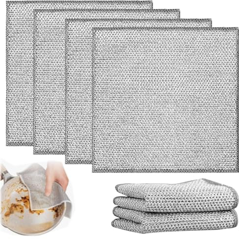 HEIZHU 6 Pcs Non-Scratch Stainless Steel Dishwashing Cleaning Cloths | Double Layer Wire Dishwashing Cloths for Wet & Dry Use 20x20 cm, for Cookware, Sinks, and Stove Tops