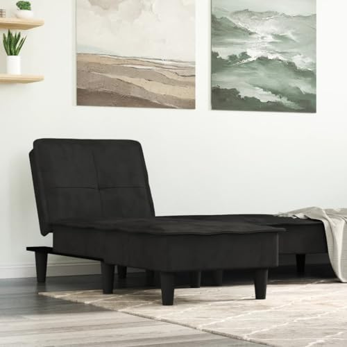 KLYEON Chaiselongue Schwarz Samt, verstellbar, multifunktional, 55x140x70 cm, Robustes Sperrholzgestell, ideal für kleine Räume, gemütliche Entspannung