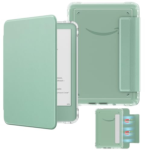 MoKo Detachable Magnetic Case for All-New Kindle (11th Generation-2024/2022 Release) 6 Inch,Ultra Clear Back Scratch-Proof Light & Shell Cover with Auto Wake/Sleep, Agave Green