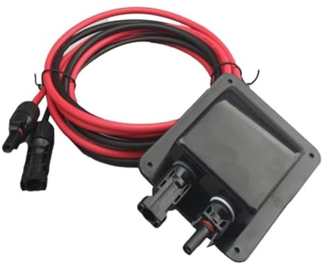 Scatola passacavo for ingresso cavi solari, alloggiamento impermeabile con filo di rame stagnato 10AWG da 2 m for installazione di pannelli solari su camper e barche(Black)