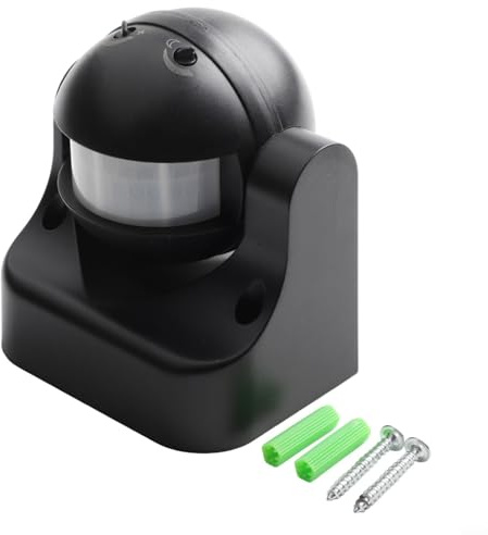 Gdfnmogo Interruptor de luz con sensor de movimiento PIR ajustable montado en la pared para exteriores, sensor de seguridad impermeable IP54 para el hogar, jardín y control de garaje (negro)