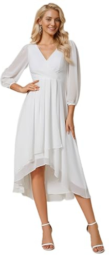 Ever-Pretty Robe Cocktail Femme en Mousseline High Low Manches Longues Soirée EG01926