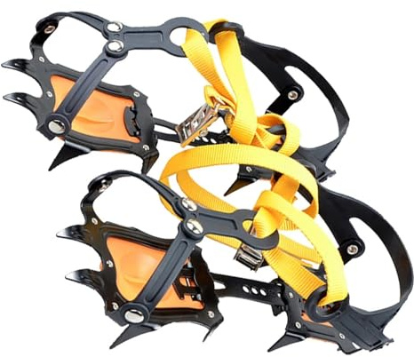 grampones Crampones de Acero al manganeso con 10 Dientes, Cordones Antideslizantes, Pinza for Escalada en Hielo, Cubierta plástico for Zapatos, Bolsa Oxford portátil para Senderismo Invernal