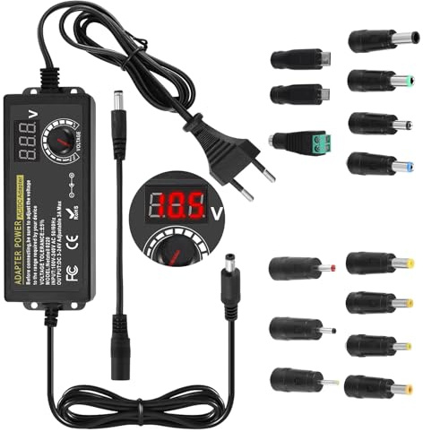 72-W-Universalnetzteil (3–24 V), Universal-AC/DC-Ladegerät mit 14 DC-Steckern und Kabel mit Verpolungsschutz für CCTV-Kameras, LED-Streifen und Haushaltselektronik – max. 3000 mA