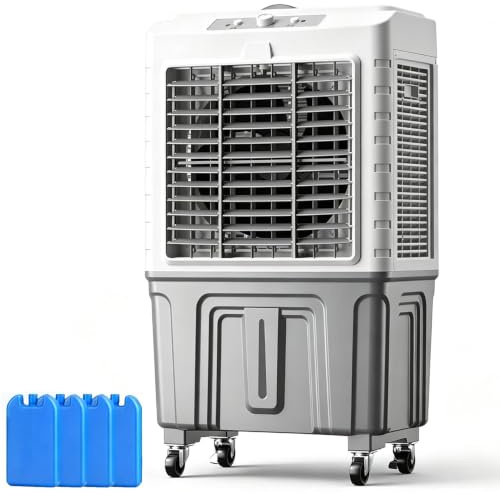 Climatizadores Evaporativos de 4000 CFM, Aire Acondicionado Sin Tubo con Depósito de Agua 70 L y 4 Paquetes Hielo, Apto para Uso Industrial, Doméstico y en Garajes