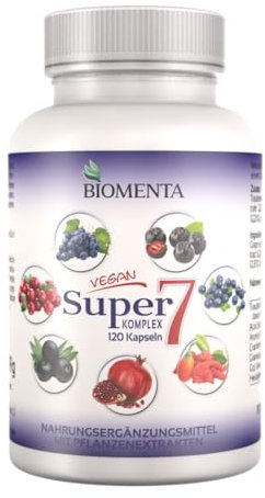 BIOMENTA Super7 – 120 hochdosierte Multifrucht Kapseln - Berry Mix mit OPC + Cranberry + Goji Berries + Aronia Beeren + Granatapfel + Acai + Heidelbeeren - vegan - Premiumqualität
