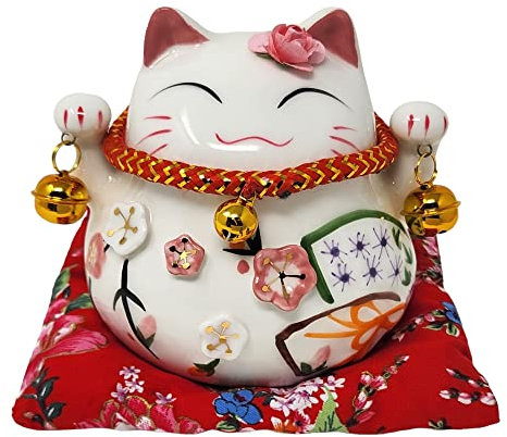 12cm Spardose Keramik Winkekatze Glückskatze Glücksbringer Maneki Neko Starlet24 HF14010-1