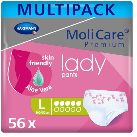 MoliCare 56 Stück Premium Lady Pants - Diskrete Verwendung bei Blasenschwäche speziell für Frauen - Aloe Vera - 5 Tropfen - Größe L