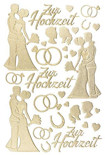 Ideen mit Herz 3-D Sticker Deluxe, zur Hochzeit, verschiedene Hochzeitsmotive, erhabene Aufkleber, Bogengröße: 21 x 30 cm (Gold)