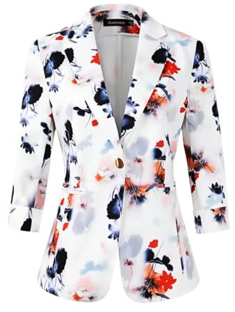 Womens 3/4 Sleeve Lightweight Office Work Suit Jacket Boyfriend Blazer