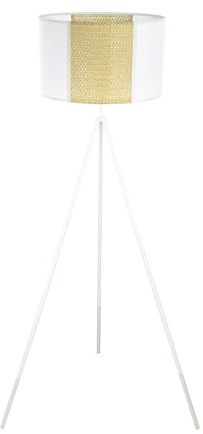EGLO Stehlampe Arnhem, 1 flammige Stehleuchte vintage, boho, hygge | Standleuchte aus Papier, Seegras, Metall in Weiß, Natur, Wohnzimmerlampe, Lampe mit Tritt-Schalter, E27