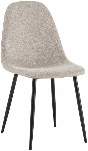 CLP Esszimmerstuhl gepolstert Napier, Küchenstuhl mit Rückenlehne und schwarzem Metallgestell, Polsterstuhl Esszimmer bis 150 kg belastbar Farbe Creme Material Stoff