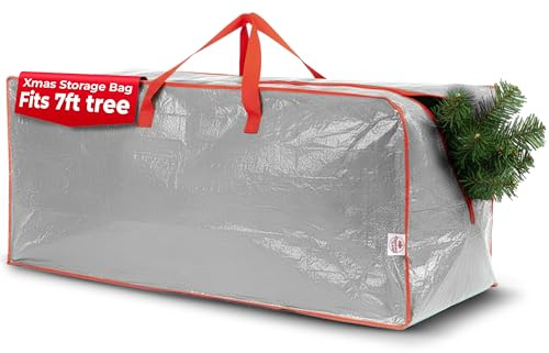 Christmas Village 7ft Christmas Tree Storage Bag - Heavy Duty Christmas Tree Bag with Full Length Double Stitched Zip and Carry Handles (Grey, 7ft Xmas Tree Storage Bag)