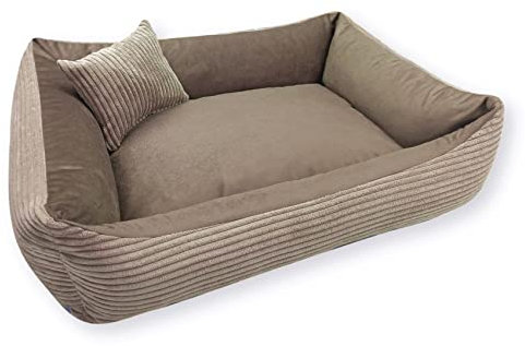 4L Textil Molly Hundebett Cord mittelgroße Hunde Hundekorb Hundekörbchen aus Cordstoff waschbar mit Bezug (80x60 cm, Braun)
