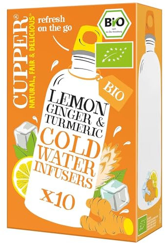 CUPPER Infuso a Freddo con Limone, Zenzero e Curcuma, Tisana Fredda a Casa o On the Go, Senza Zuccheri Aggiunti, 100% Ingredienti Naturali, Gusto Intenso, Confezione da 10 Bustine