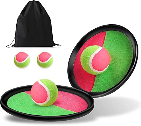 fikujap klettballspiel Wurfspiel Kinder Ballspiel Wurfspiel Klettball Set mit 2 Klett Ball Paddel und 2 Klettball Spiel Catch Ball Set für Kinder für Hinterhof, Garten