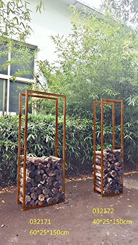 Zen Man Kaminholzregal Garten Rost Eisen Kaminholzunterstand Holzregal Kaminholz (032172: L40 B25 H150cm)