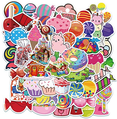 50 autocollants de bonbons colorés pour enfants, filles, dessins animés, sucettes, glaces, cupcakes, 50 unités